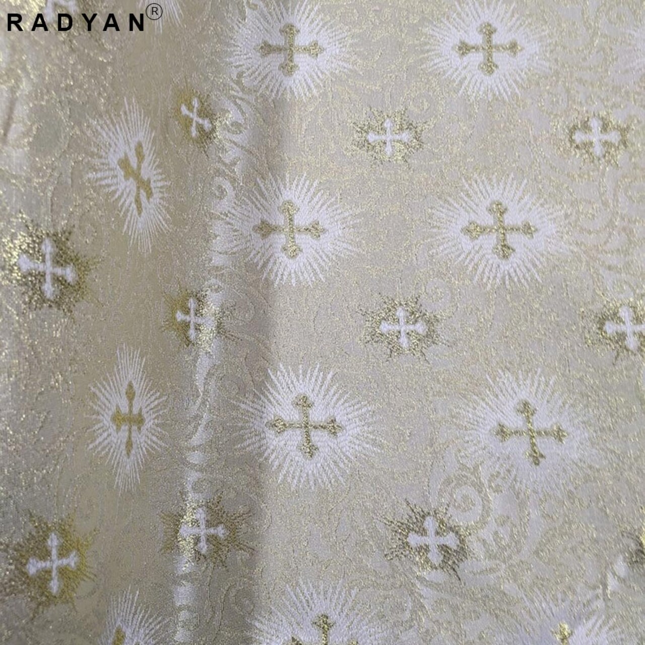 "1 Yard Small Metallic Cross gold Brocade Fabric 100% Polyester for Vestments 58/59 Inch Width